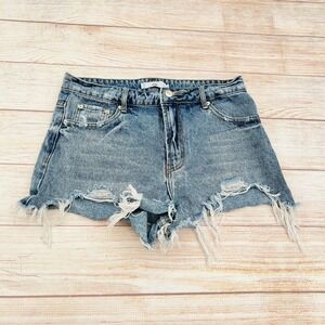 ADIKA Ripped Denim Jean Shorts Blue Womens Size L
